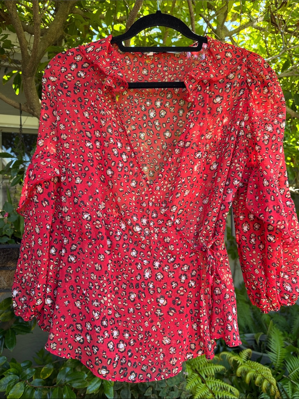 Zara Red Leopard-Print Wrap Top